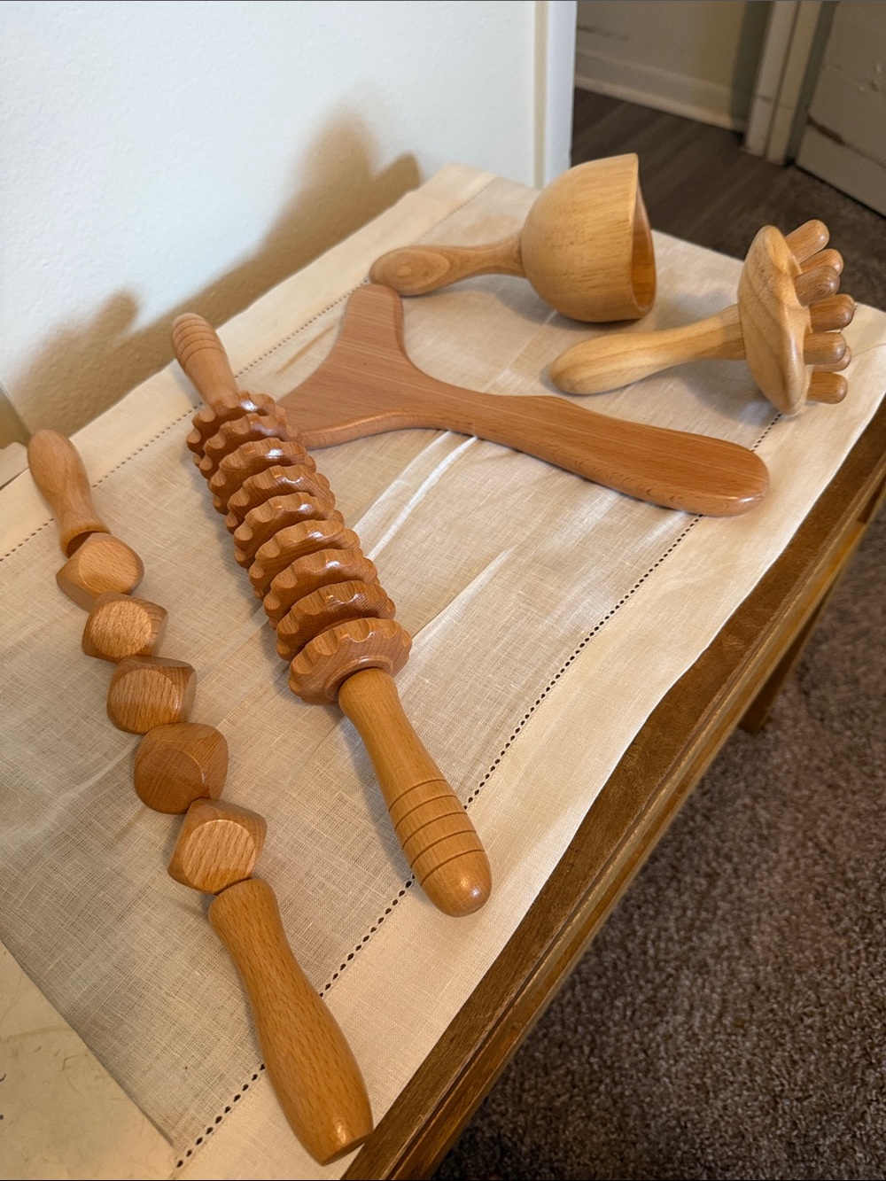 Wooden Body Lymph Drainage Massage Tool Set – Natural Light Brown